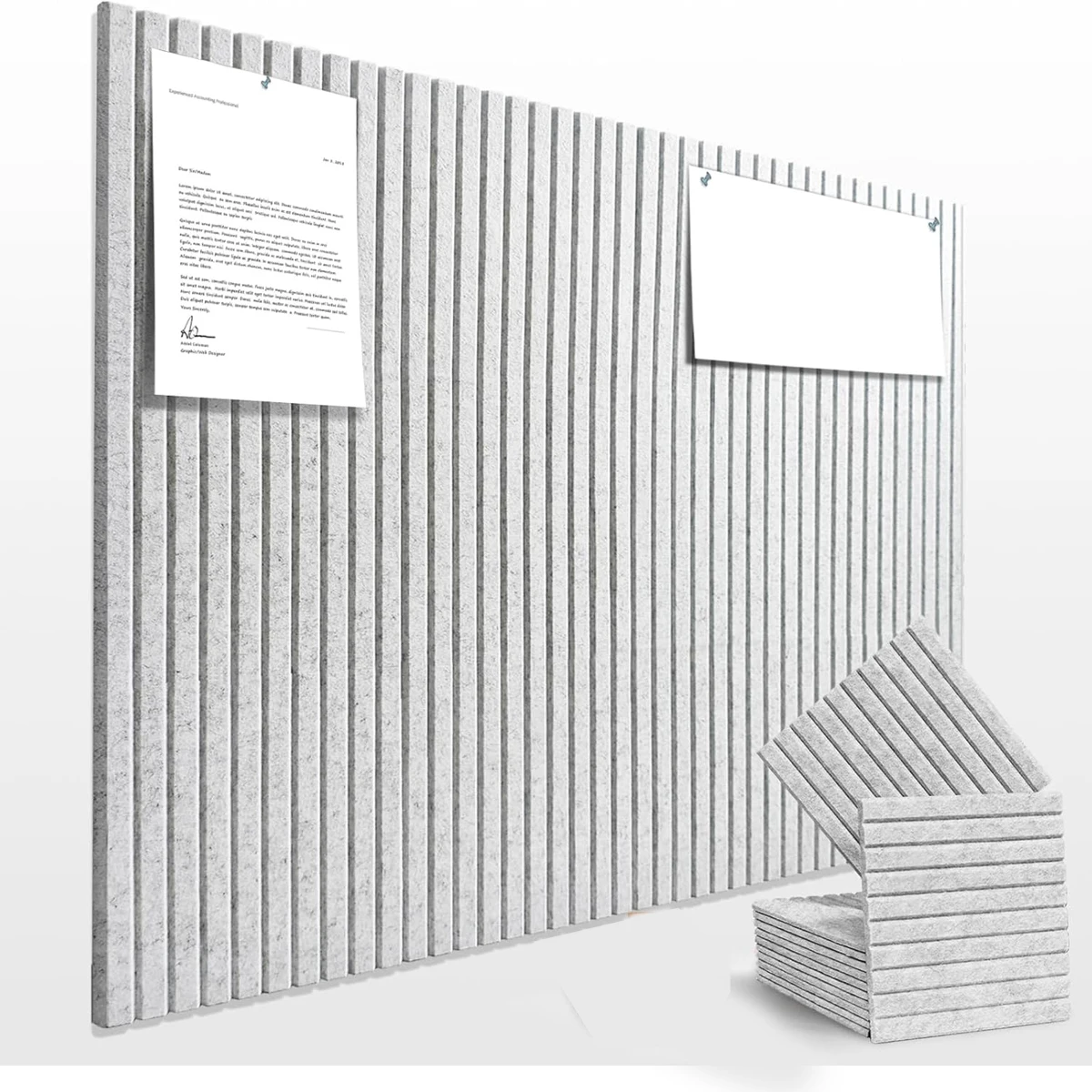 Fluted Acoustic Wall Panel Tiles Decorative Soundproof Felt Bulletin Pin Note Cork Board Corcho Pared for Office Home Wall Decor view 2