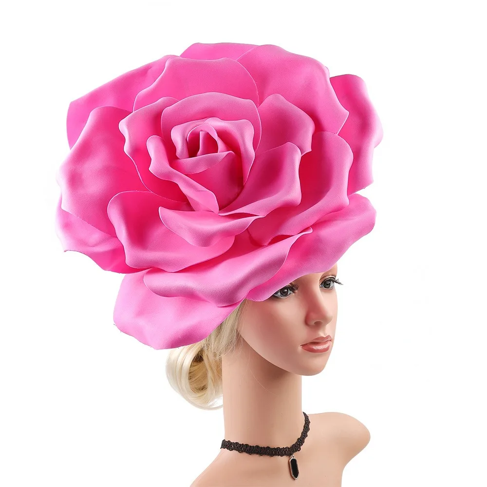 Exaggerated Rose Flowers Fascinator Hat Tea Party Cocktail Jockey Club Makeup Prom Photo Shoot Flower Headbands Wedding Bridal