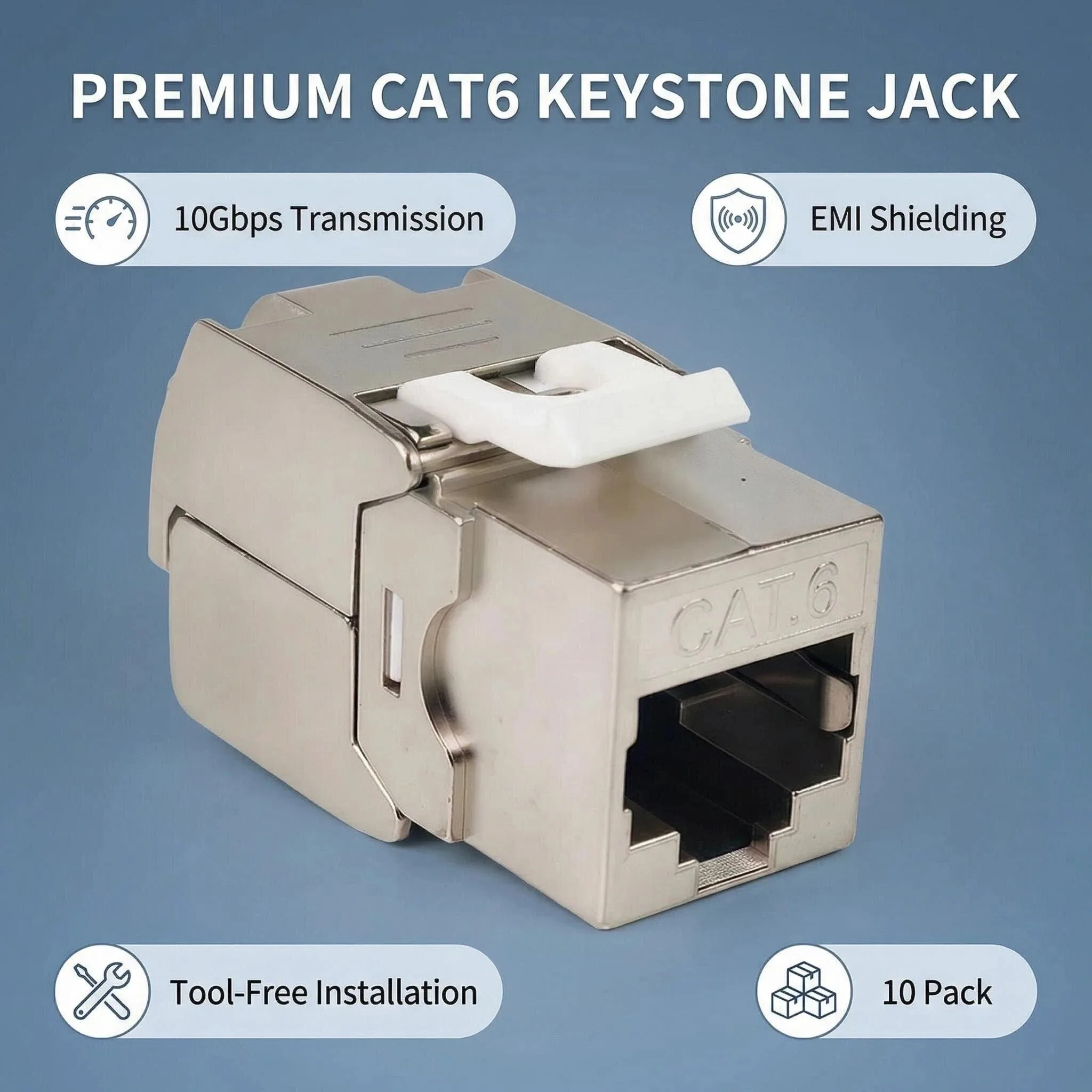 シールド付きcat6ツールレスrj45キーストーンジャック、パンチダウンクリンプ不要10gbpsイーサネットネットワークコネクタ（cat6ケーブルウォールプレート用）