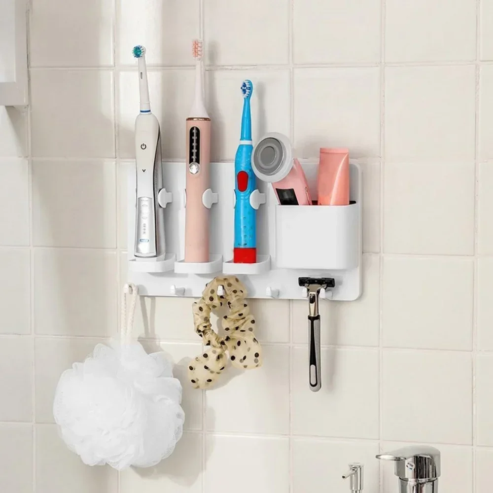 JJYY Bathroom A Family of Three Toothbrush Shelf No Punch Electric Toothbrush Holder Wall-mounted Wall-mounted Electric Dental