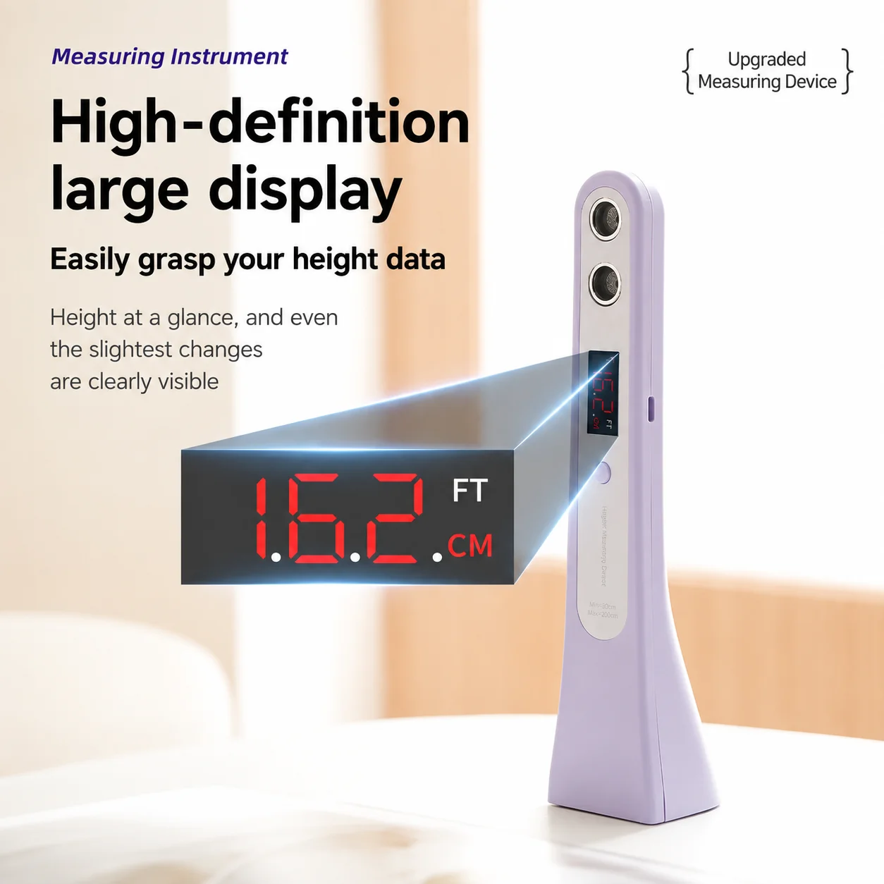 Dual Ultrasonic Sensor Height Meter LED Digital Screen Type‑C Charging Portable Household Height Measuring Ruler 30‑200CM