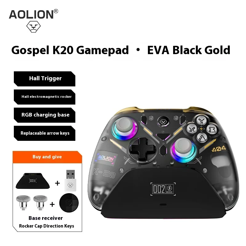 Aolion New K20 Gaming Controller With Charging Dock RGB Wireless Hall Effect Joystick Trigger for Nintendo Switch/PC/Android/IOS