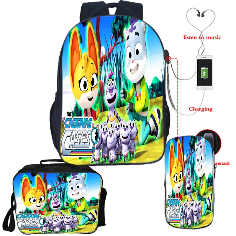 3pcs set teen Game Creature Cases School USB Backpack with Lunch Bags Pencil Bags KIT CASEY School Bags Boys Girls holiday Gift