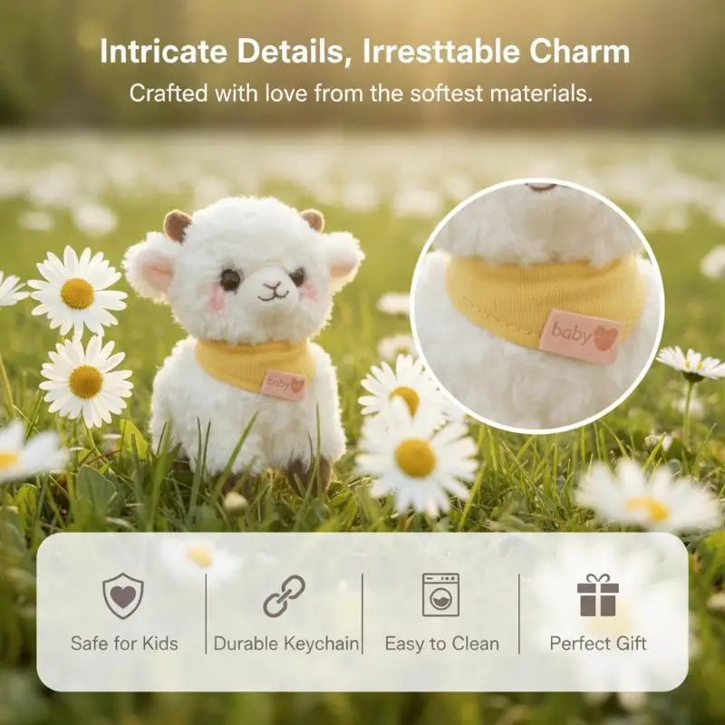 [New] Soft Fluffy White Lamb Plush Toy With Cute Bandana Perfect For Kids Birthday Gifts Bedroom Decor