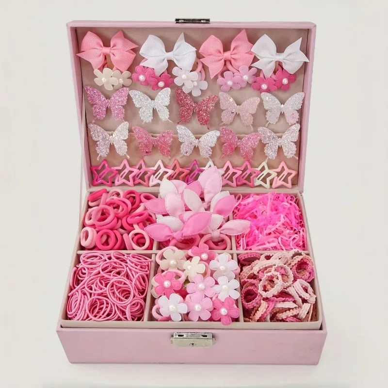 534-teiliges Set aus rosa Haarspangen, Haargummis und Haaraccessoires | Perfekt für Valentinstags- und Weihnachtsdekorationen. – Detail 4