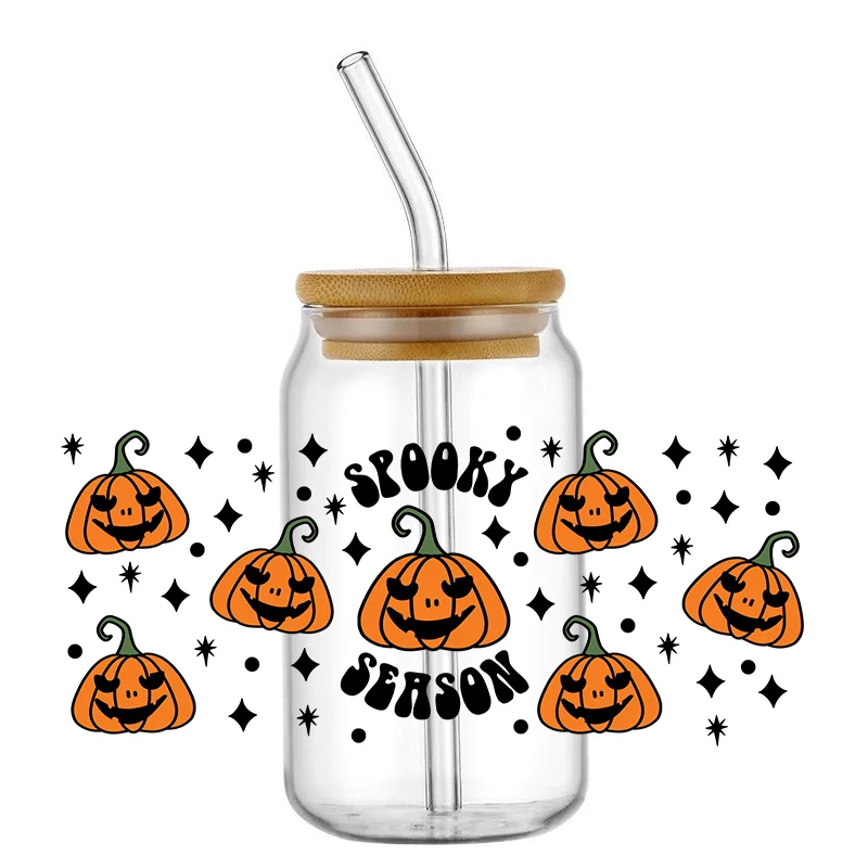 Halloween Party Nightmare Stickers Pumpkin Bat Waterproof UV DTF Cup Mug Wraps Sticker DIY 3D Wrap Decal For 16oz Libbey Glass