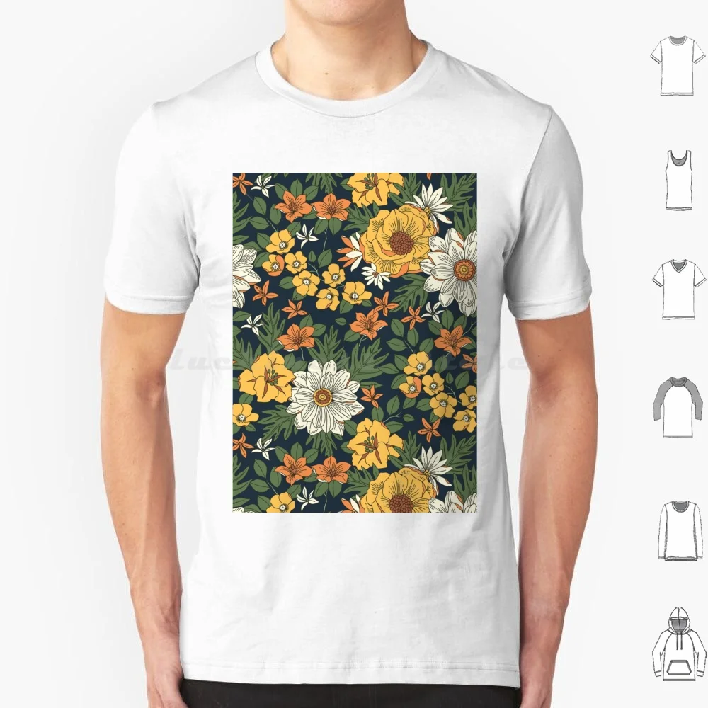 Endless Vintage Floral Pattern T Shirt Cotton Men Women DIY Print Pattern Flowers Floral Botanical Orange Repeating Flower
