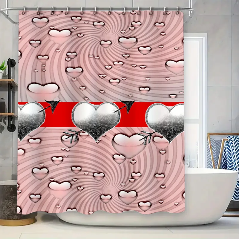 

Занавеска для душа с узорами в виде сердечек: розовая декоративная занавеска для душа для ванной комнаты, товары для украшения дома, современная водонепроницаемая