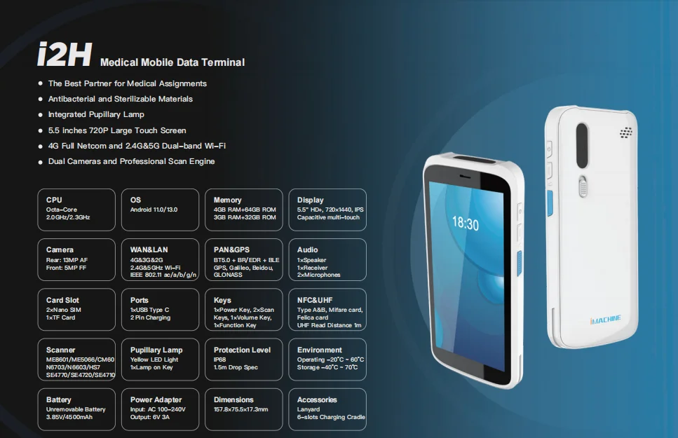 Medical PDA Device Handheld Android Mobile Computer AIDC Barcode Scanner Antibacterial and Alcohol Resistant in Stock Used