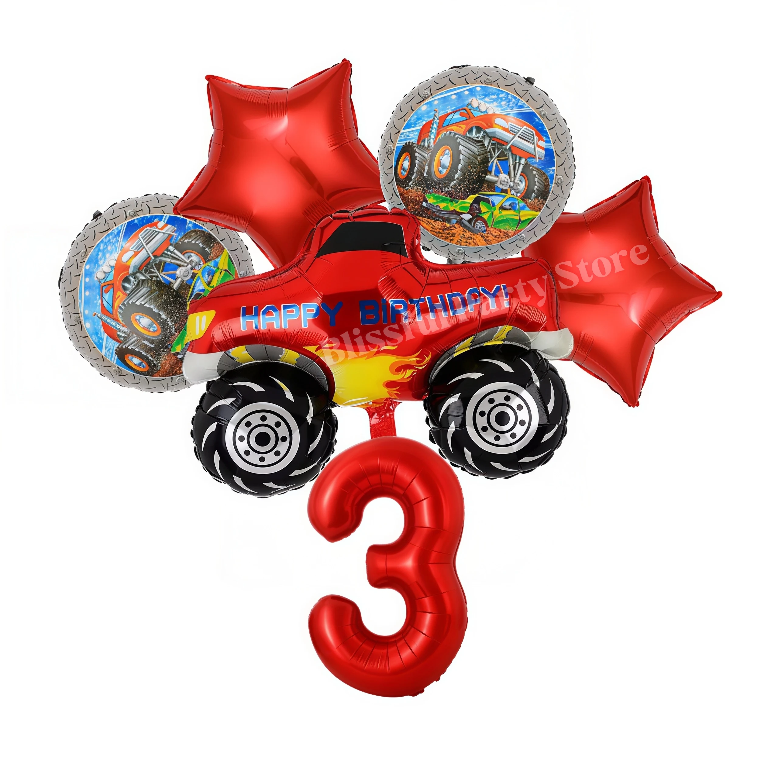 Monster Truck Party-Zubehör Jungen Rennwagen-Party-Dekorationen Teller Becher Luftballons Banner für Kinder Jungen 2. Geburtstag Party-Dekorationen – Detail 29