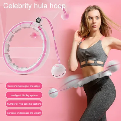 Massage Digital Counting Smart Hoola Hoop with Adjustable Detachable Knots Auto Spinning Ball Hot Sale Indoor Pink  FITNESS whit