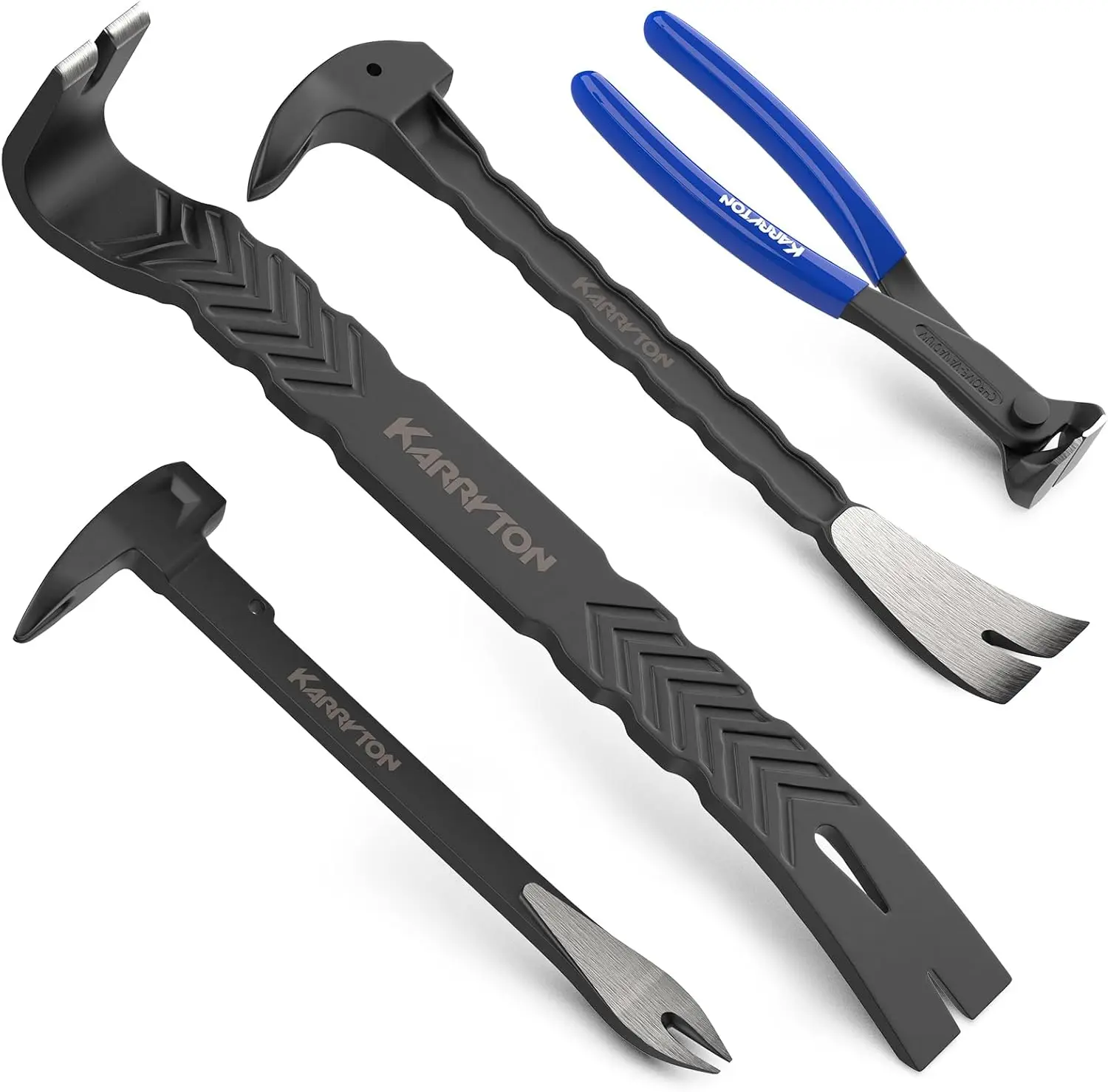 

4-Piece Pry Bar Set: 12', 10', 15' Flat & 8' Cutting Pliers – CR-V Steel Nail Puller with Hammer Function & Ergonomic Grip