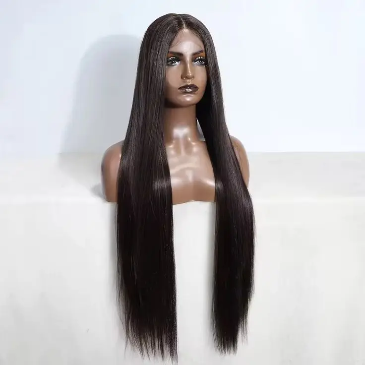 Glueless Natural Hairline Dark Chocolate Brown Silky Straight Synthetic 13x3 Lace Front Wigs for Black Women Glueless Lace Wigs