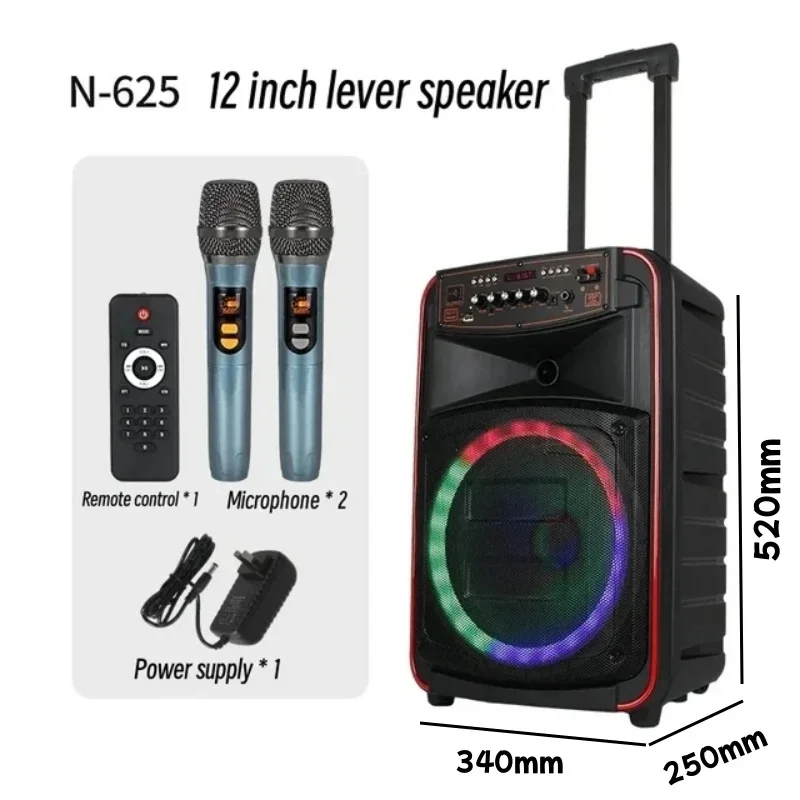 

500W Wireless Trolley Bluetooth Speakers Powerful Outdoor Subwoofer Portable Meeting Speaker Party Box Karaoke System with 2 MIC