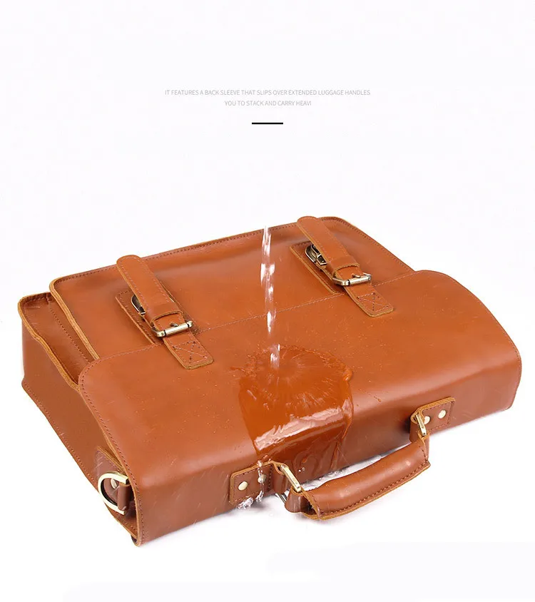 Men Briefcase Fashion Business Handbag Genuine Leather Shoulder Messenger Bag 15.6 Inch Laptop Briefcases First Layer Leather