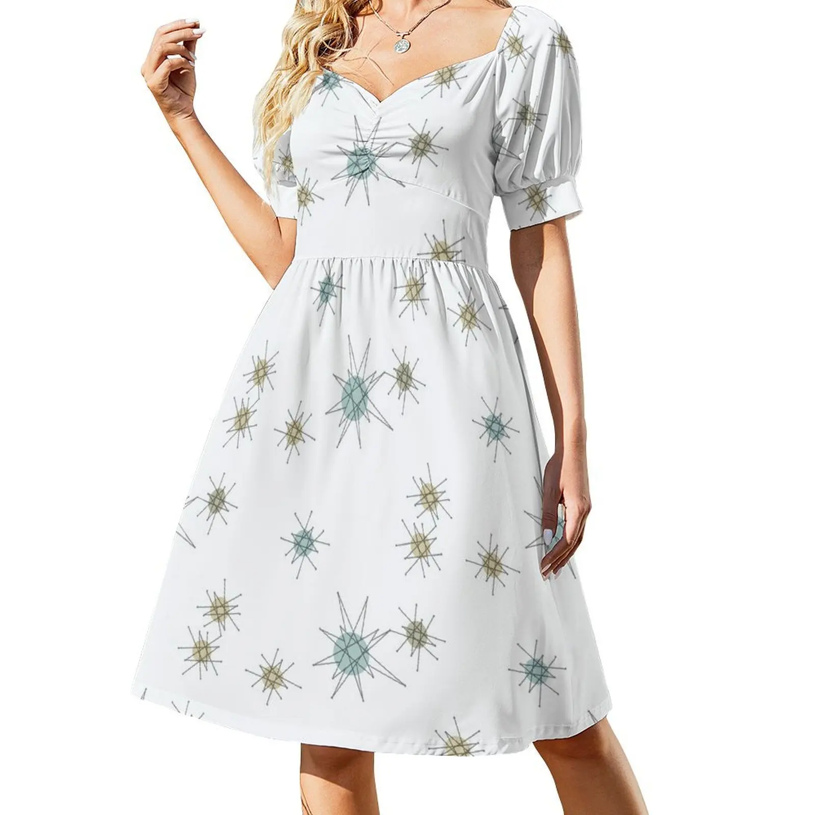 

Franciscan Starburst Atomic Retro Plate Pattern Short-Sleeved Dress dresses for women cocktail dresses Dress women