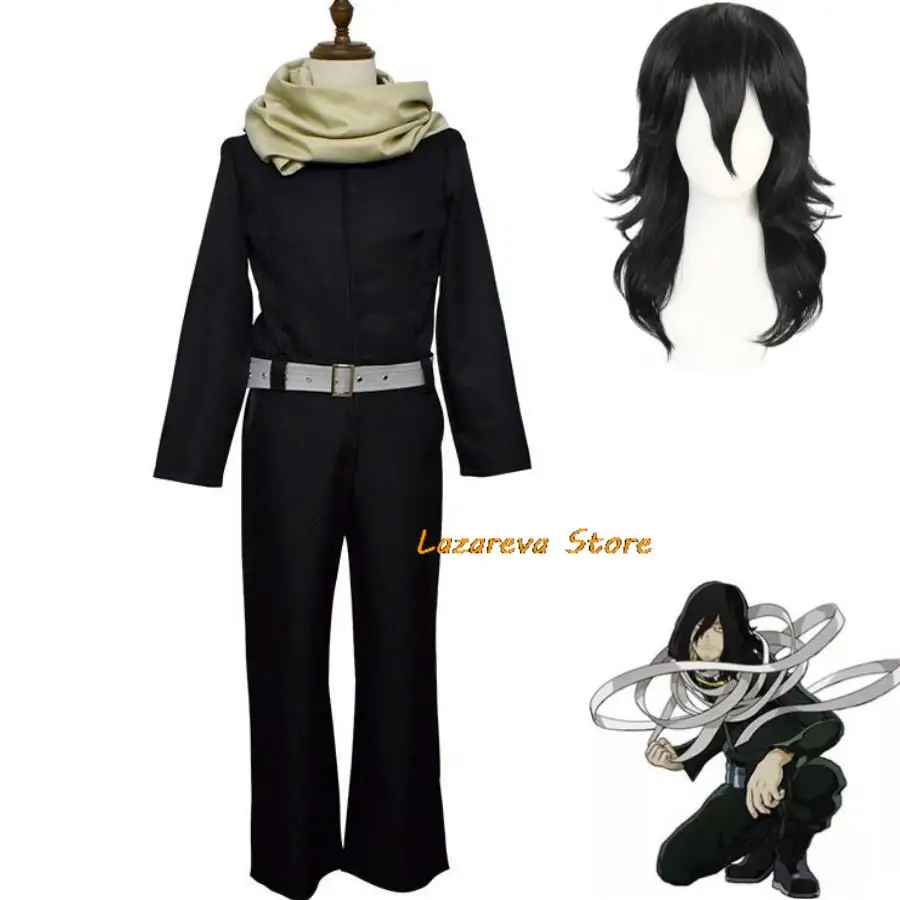 Anime My Academia Eraser Head Aizawa Shouta Cosplay Costume Wig Black Jumpsuits Combats Man Woman Halloween Carnival Suit