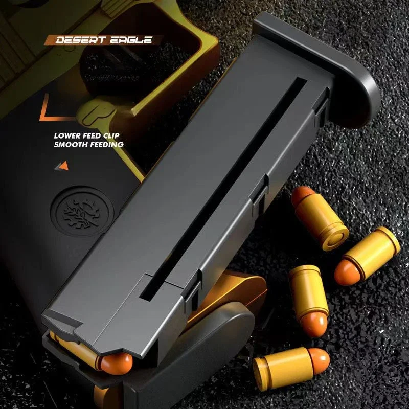 Continuous Fire Toy Gun Desert Eagle Mechanical Pistol Shell Ejection Decompression Toy Empty Hanging Soft Bullet Toy Gun Gift