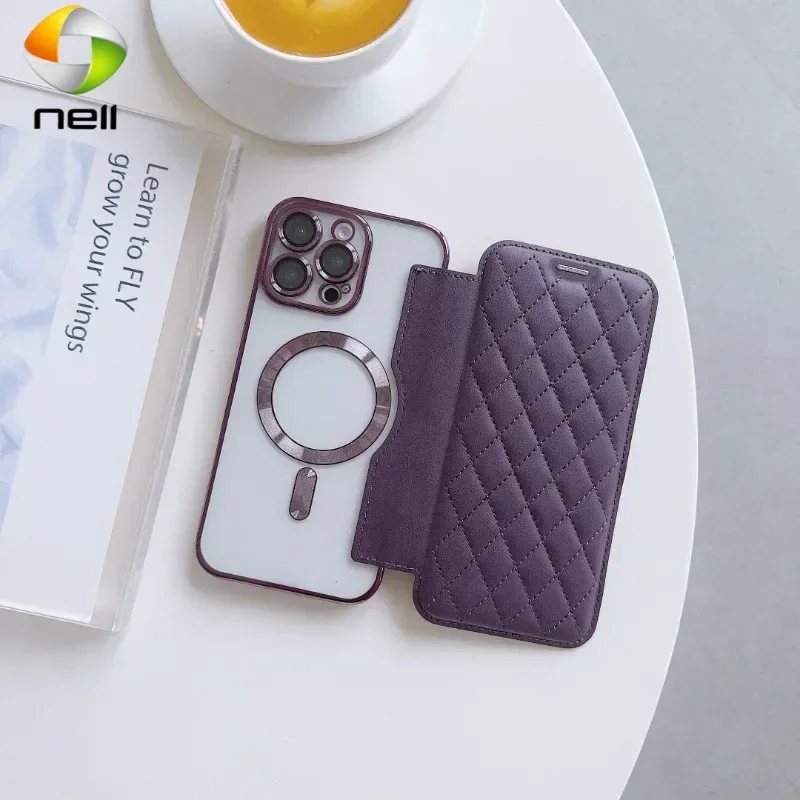 

Magsafe Leather Phone Case, Card Holder, Magnetic Wallet, Wireless Charging Book Cover, iPhone 16, 15 Plus, 13, 12, 16Pro Max