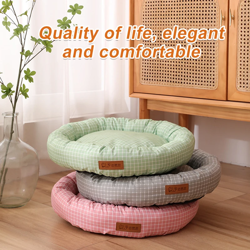 Round Pet Bed High Rebound PP Cotton Mat Bed for Small Medium Pet Soft Breathable Neck Guard Cat Dogs Beds Pet Accessories