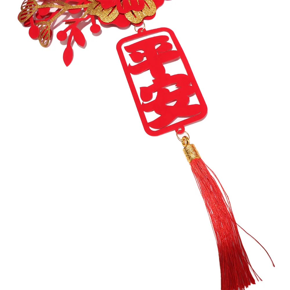 Red Chinese Lucky Character Pendants Traditional Handmade New Year Fu Character Pendants Flocking with Tassels