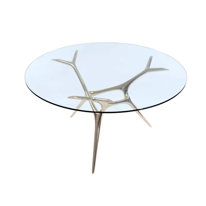 Round Small Dining Table Light Luxury Tempered Glass Stainless Steel Dining Table