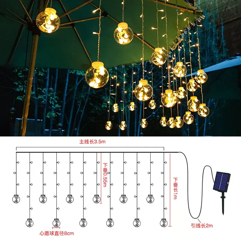 Guirnalda de luces LED Solar para exteriores, impermeable guirnalda de hadas, cadena de cortina de botella votiva, lámpara de fiesta de Navidad para