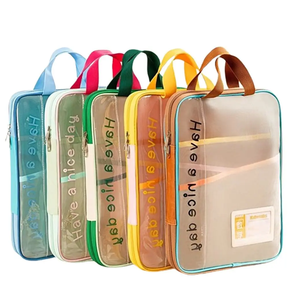 

Transparent A4 Zipper File Bag L-shaped Large Capacity Mesh Storage Bag Subject Classification Bag Office School Supplies