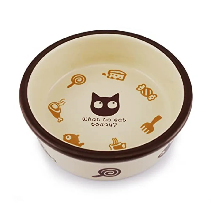 Ceramic Cat Food Bowl, Cute Cartoon Pattern, Basic Bowl, Small Pet Feeding Dishes for Cat, Kitten, Small Dog, Dishwasher Safe…