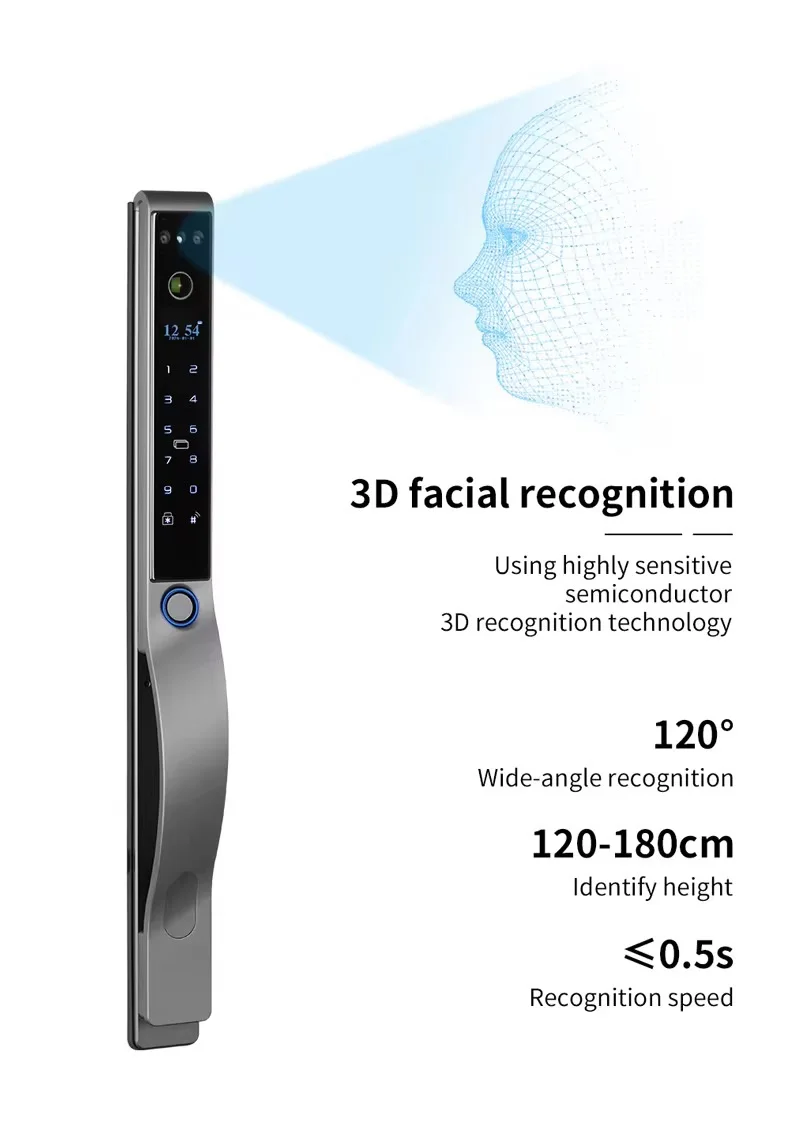 IP68 Waterproof 3D Face Recognition Tuya App Swing Sliding Door Lock Digital Fingerprint Password Smart Door Lock With Camera