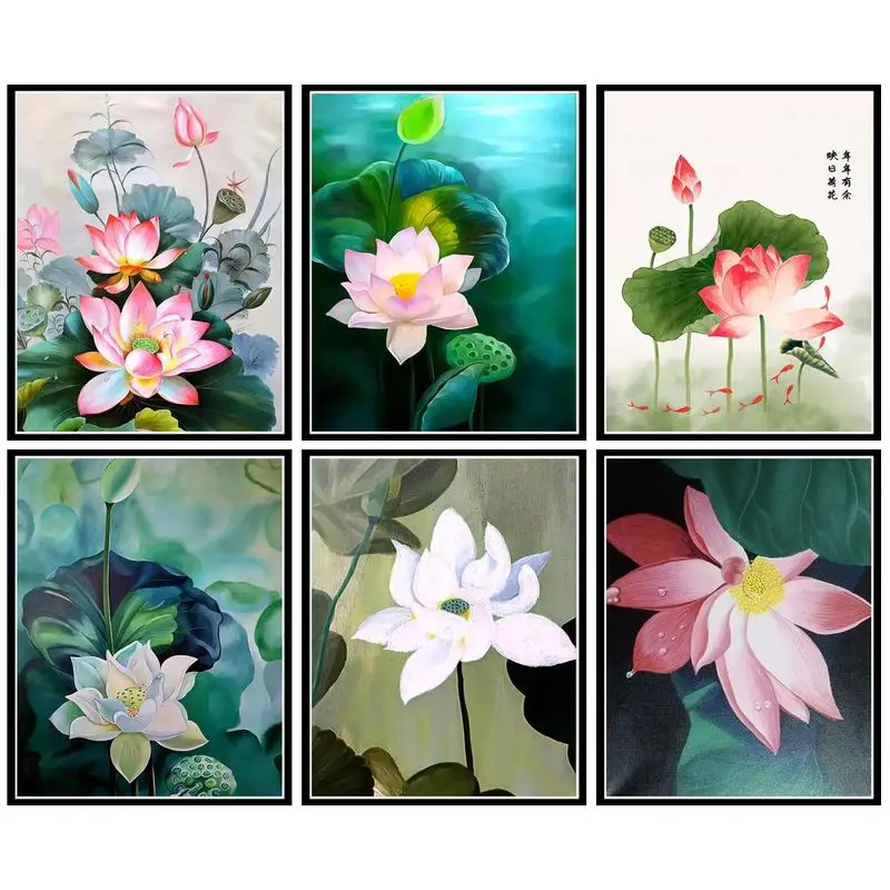 

GATYZTORY Paint By Number Lotus Drawing On Canvas HandPainted Painting Art Gift DIY Pictures By Number Flower Kits Home Decor