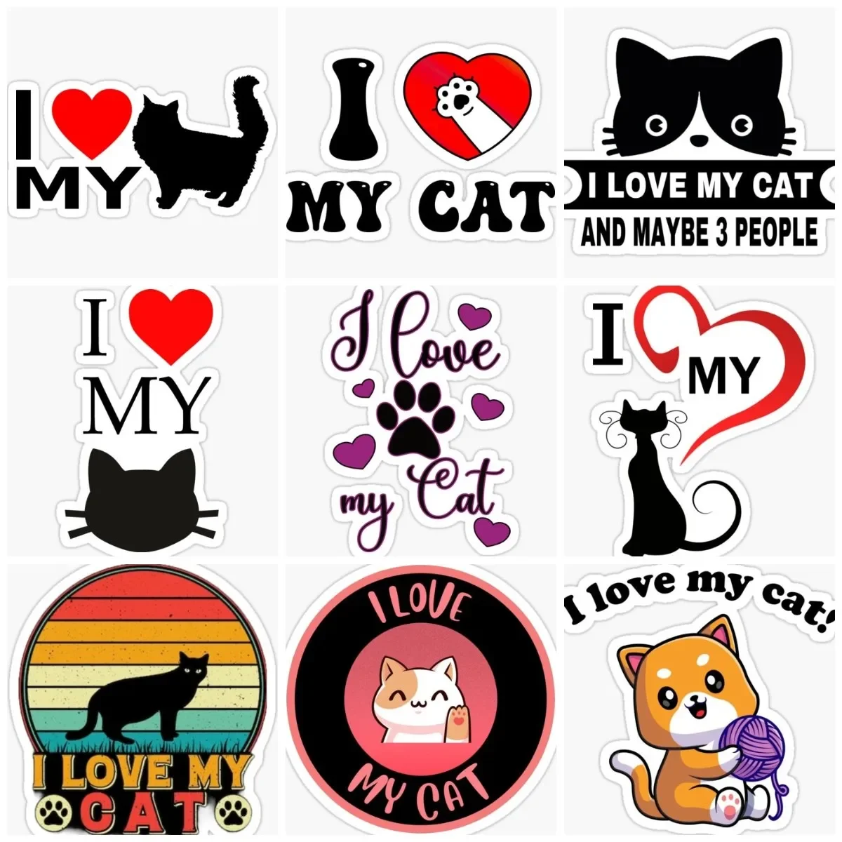 

I Love My Cat Creative Sticker Motorcycle Helmet Accessories Laptop Truck Window Wall Car Glass Door Room PVC Decal Customizable