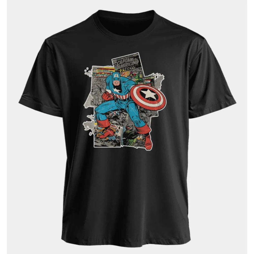 تي شيرت مارفل للرجال والنساء كابتن أمريكا الصيف الأمريكية الربيع والخريف المتضخم الشرير Harajuku المتخصصة قصيرة الأكمام #3