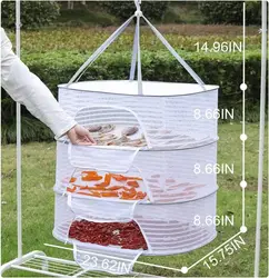 Herb Drying Rack 3 Layer Hanging Mesh Net for Plants Hanging Drying Fish Net Foldable Hanging Mesh Dryer for Buds, Fruits