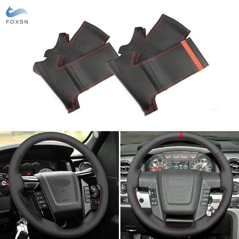 

For Ford F-150 F150 2009-2014 Expedition 2015-2017 Car Accessories Hand Stitched Steering Wheel Cover Microfiber Leather Trim