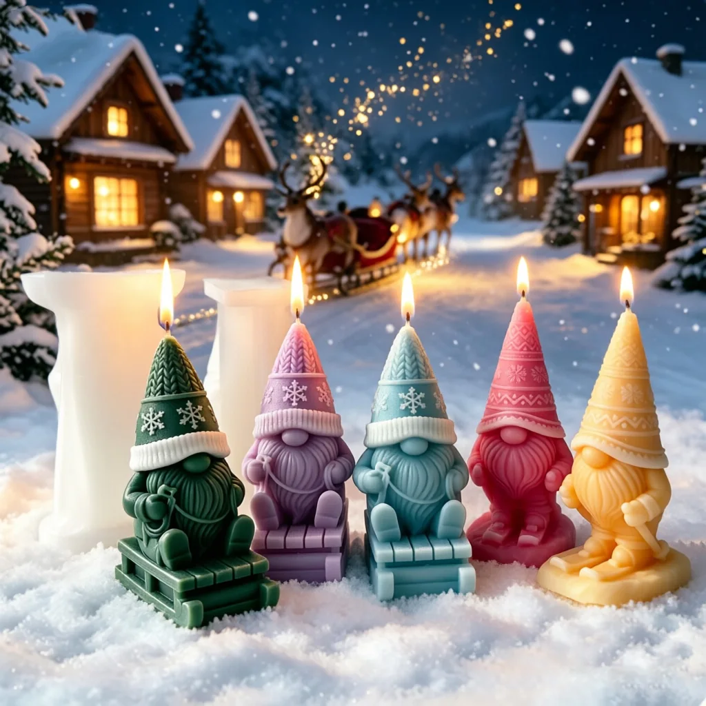 Christmas ski old Man Silicone Candle Mold-3D Winter Dwarf Plaster Aromatherapy Wax Mold DIY Home Decoration Handmade