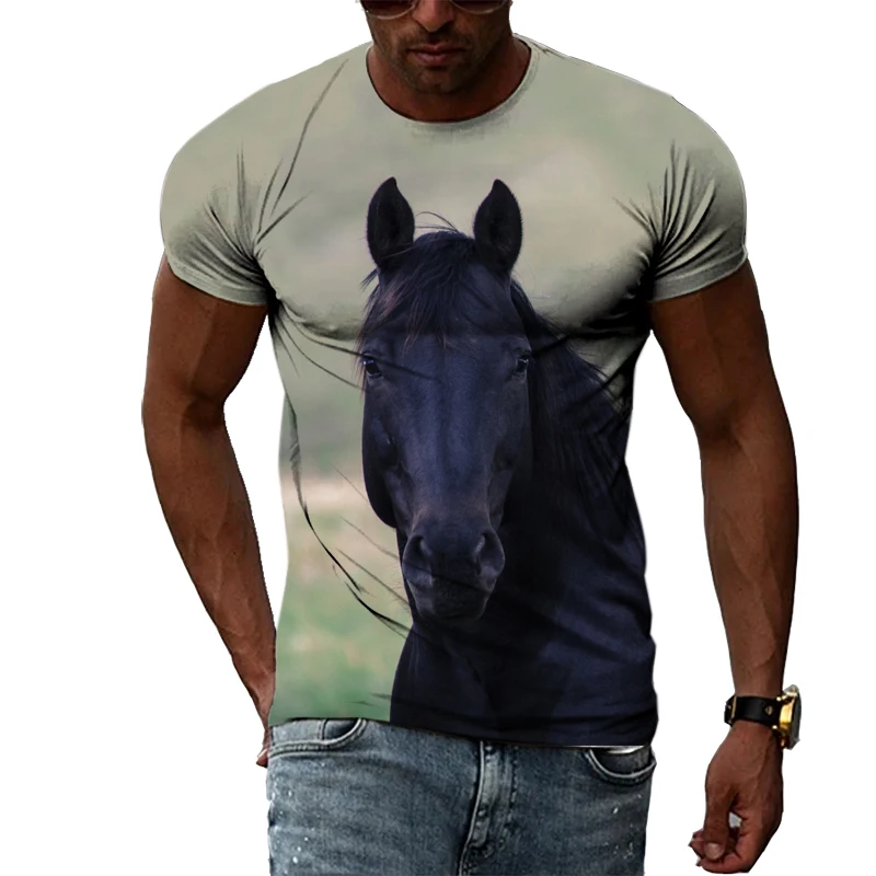 2022 Mens T-Shirts Animal Horses 3D Printed Graphics O-Neck Short Sleeves Fashion Casual T-Shirts Personality Hip Hop Streetwear