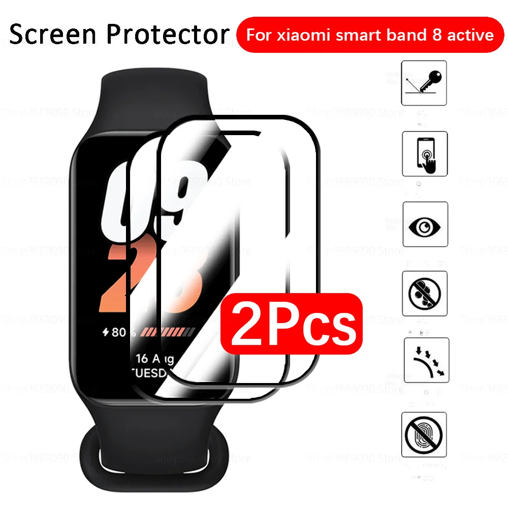 2Pcs 9D Curved Soft Protective Glass For Xiaomi Smart Band 8 Active 8Active Band8Active Smartband Screen Protectors Cover Films