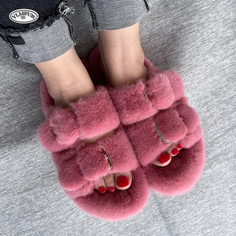 Mink Slippers For Women, Real Fur Slippers , Cute Sandals,Travel Shoes Fur House Slippers Women Mink Fur Slides