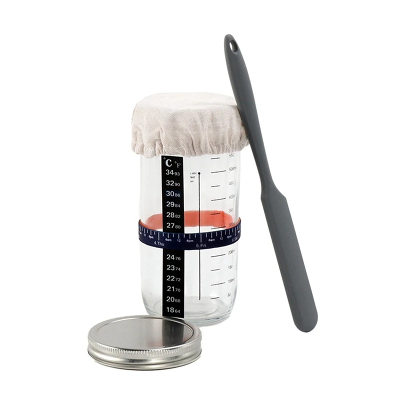 1Set Luftdichtes Glas, natürliches Gärglas mit Deckel und Waage, Teig-Gärungsset