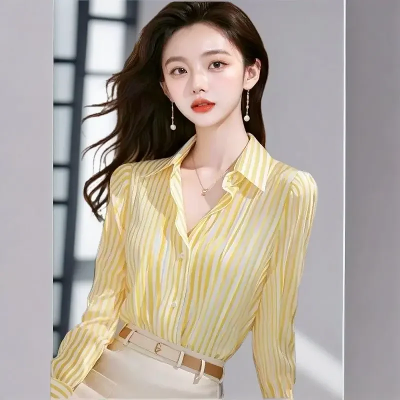 Camisa francesa de manga larga a rayas de alta gama, Top de temperamento único para mujer, nuevo estilo