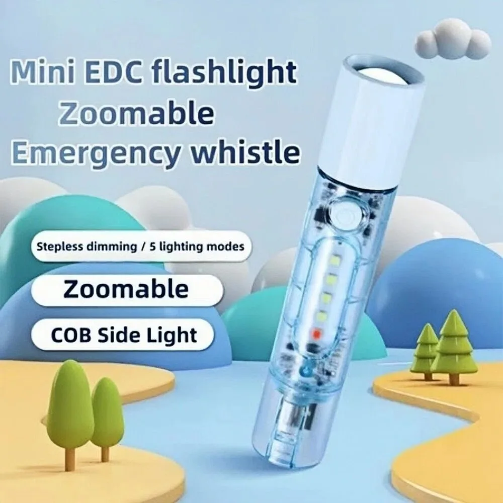 Rechargeable LED Flashlight With Whistle Retractable Zoom Five-level Dimming Outdoor Emergency Flashlight Long-Range