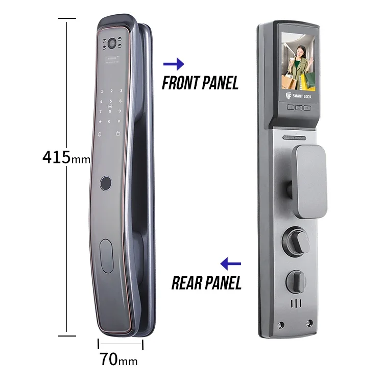 New Design Wholesale Price High Security Fingerprint Digital Wifi Smart Door Lock Connected Camera Monitor Send Photo To Mobile