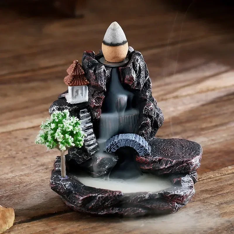 Incense Burner Mountains River Waterfall Fragrance Fireplace Backflow Aroma Smoke Zen Censer Holder Decoration for Home