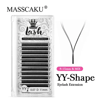 MASSCAKU ขาย8-15มม.ความยาวมาก Soft Matte สีดำตัวต่อขนตา Yy Lash Extensions แยกขนตาตัวต่อขนตา S