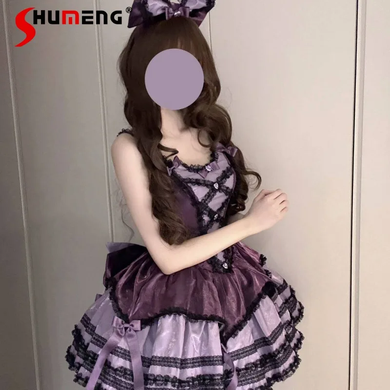 

Chic Design Black Purple Sleeveless Dresses Lolita Special Design Fishbone Dress Beautiful Kawaii Slimming High-waisted Vestidos