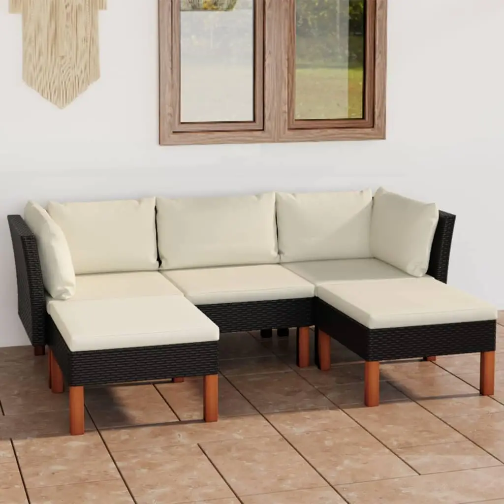 

5pc Black Poly Rattan Patio Lounge Set Cushioned Sectional Sofa for Garden Balcony Yard, Customized