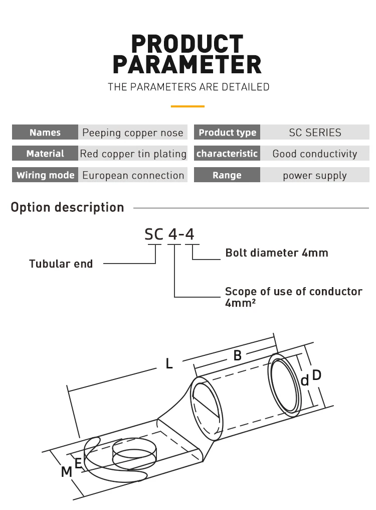 Connecteur de câble de nez de fil de Type SC SC16 SC25 SC35 16-35 mm² à sertir, cosse de câble en fer-blanc 6-2AWG, 10 pièces