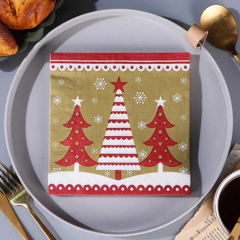 20pcs Christmas Series Atmosphere Decorative Paper Stage Cartoon Christmas Tree Printing Napkins Party Paper Towels Wholesale