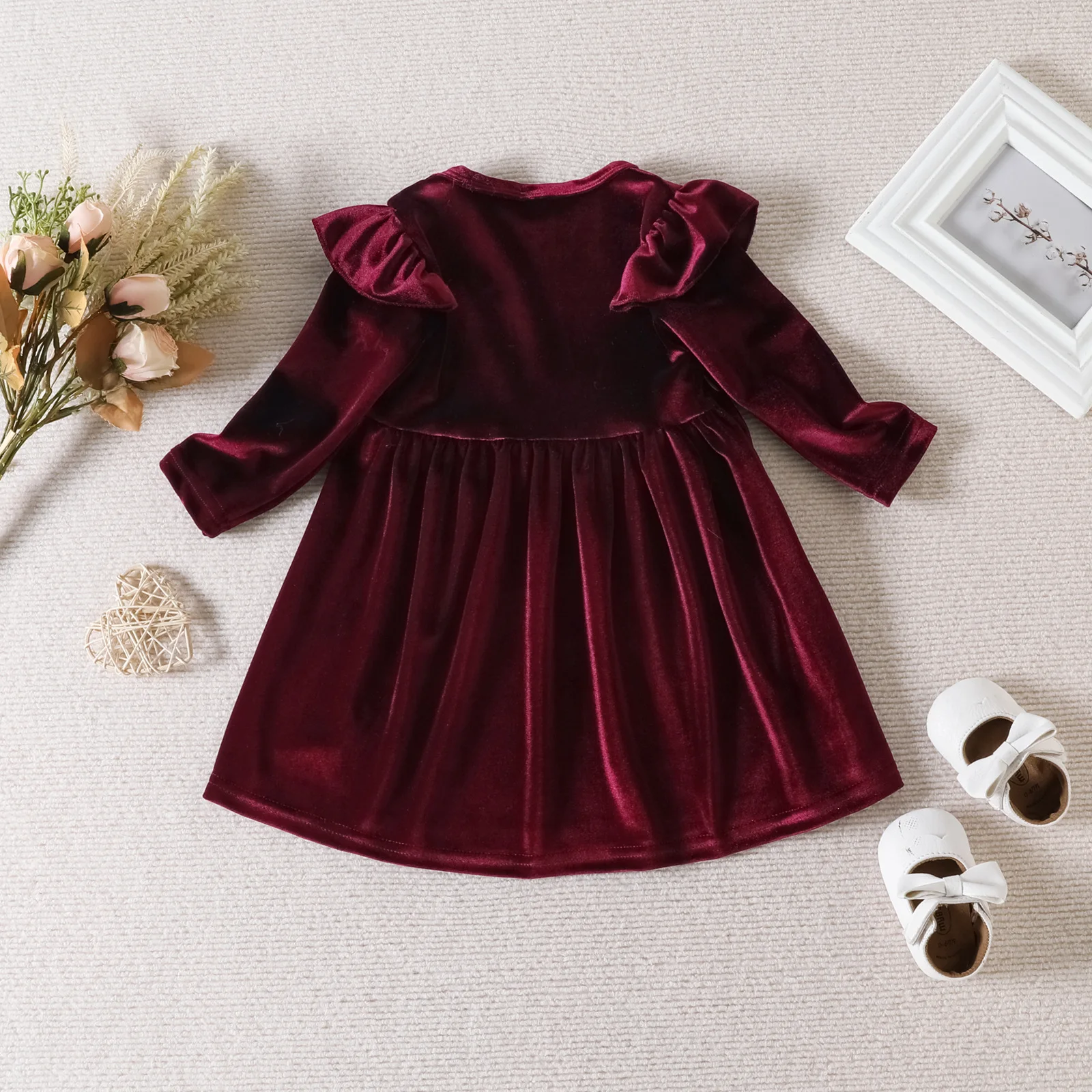 1-5 Years Toddler Girls Christmas Dress Autumn Long Sleeve Party Dresses Soild Princess Dress Winter Velvet New Year Costume image 4
